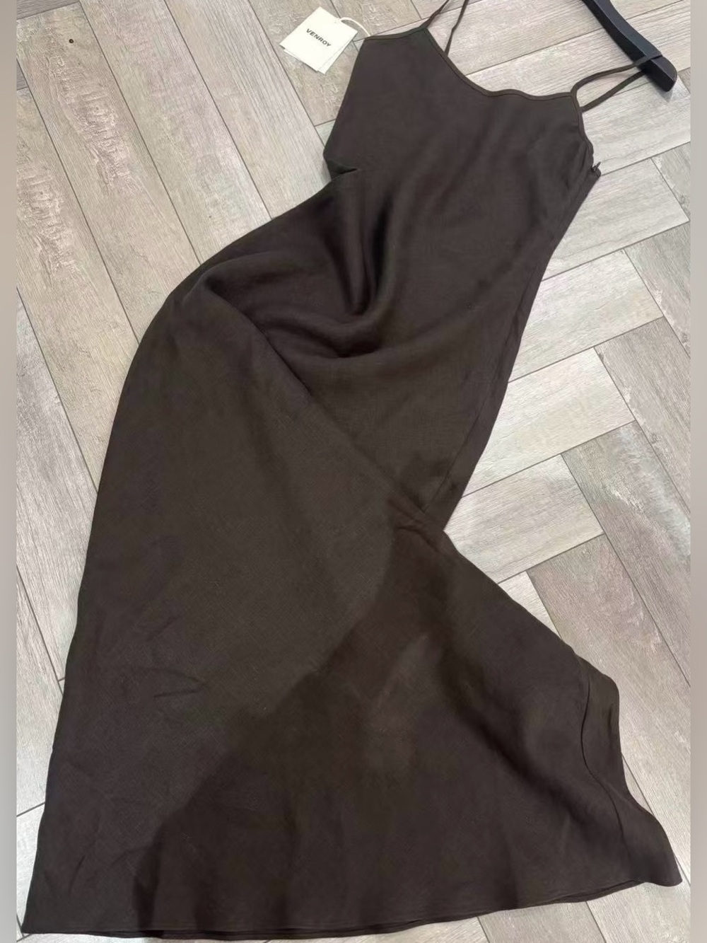 NWT* Venroy Linen Slip Dress - Dark Chocolate - Picture 6 of 10